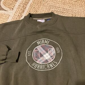 Miami Hurricanes Sweatshirt Mens XL Olive Green Vintage Plaid Logo‎ Crewneck